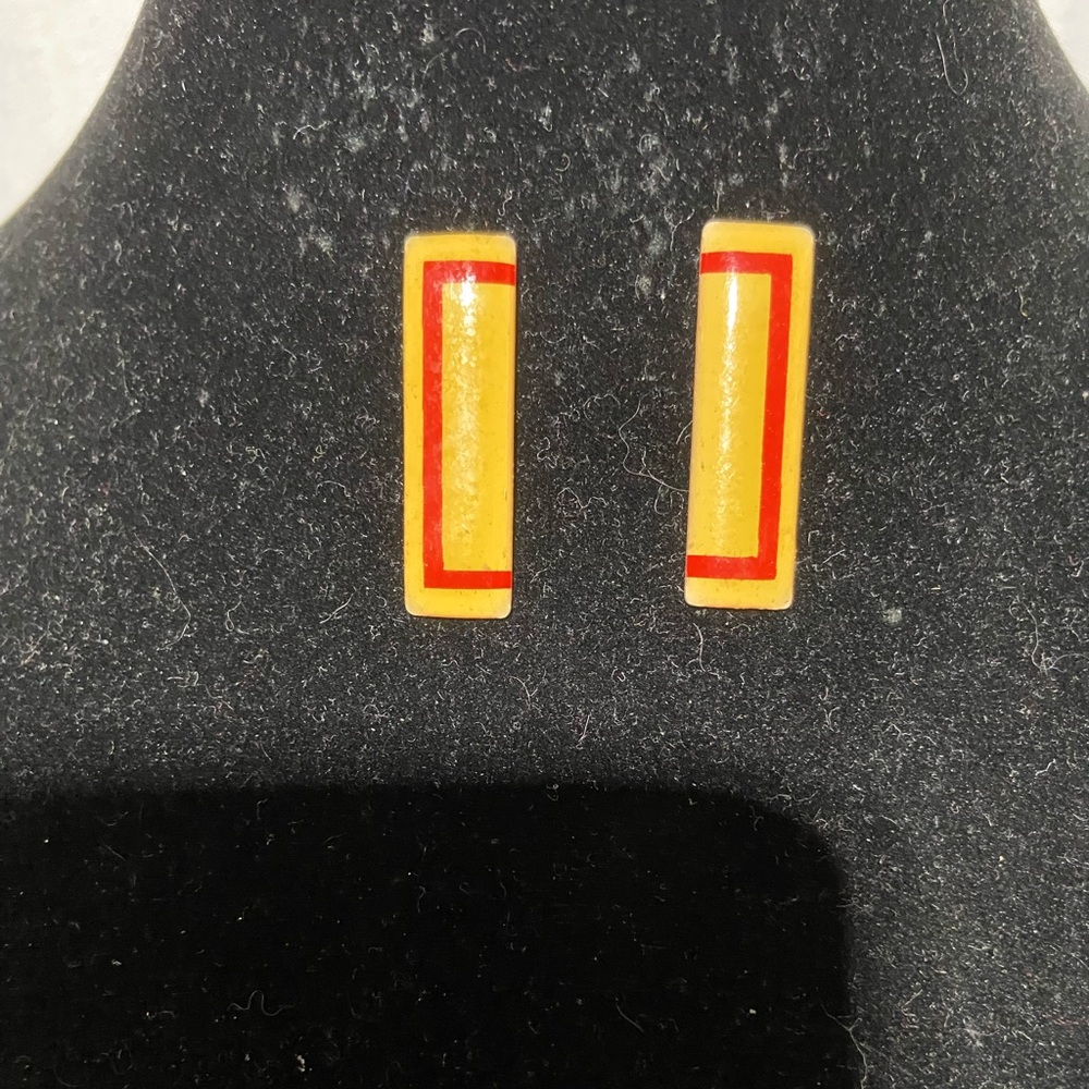 Vintage Pierced Earrings, Rectangle Yellow and Red/Orange